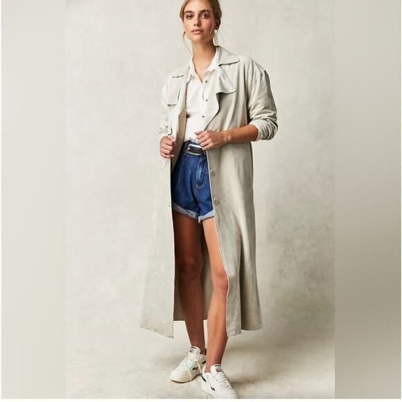 Free People x Blank NYC Vegan Suede Trench Coat Size Medium - Picture 4 of 12